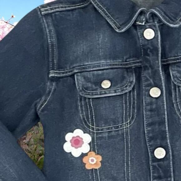 Gymboree Dark Blue Denim Jacket with Floral Accents Size Small 5 6 - Picture 3 of 5